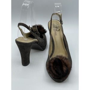 Grigiarancio by Calzaturificio Marco Brown Sling Back Fur Peep Toe Heel Shoes 7